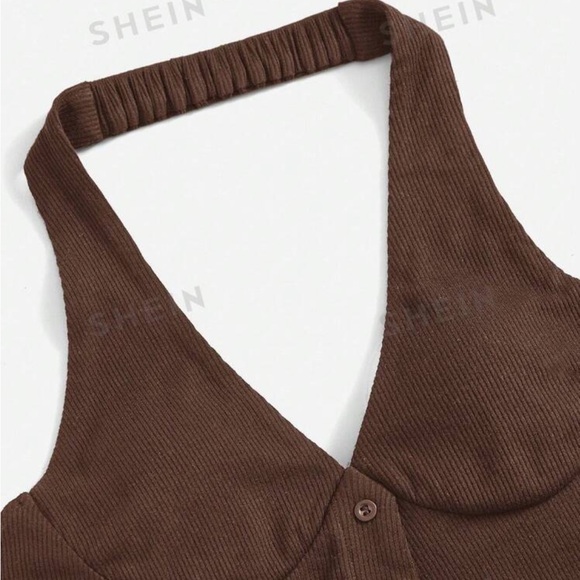 Brand new ribbed button up halter vest crop top~ - Picture 5 of 7